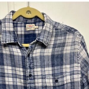 FAHERTY BRAND Men Indigo Dyed Plaid Button Down Shirt Size L Blue